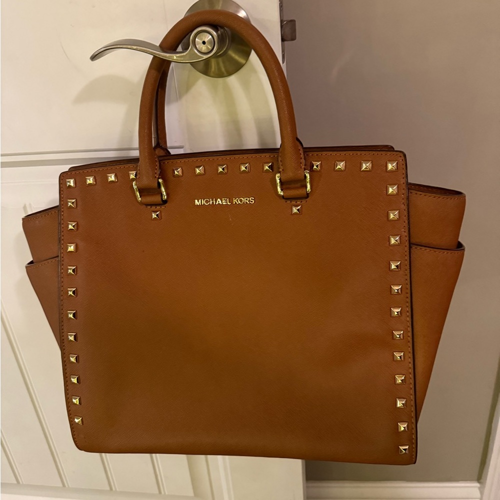 Michael Kors Brown Studded Satchel